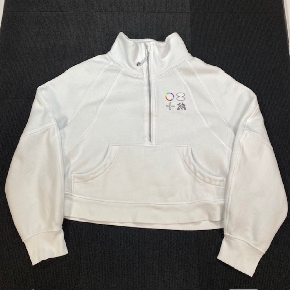 Lululemon Scuba Cropped Oversized Half Zip Hoodie White Embroidered M/L LW3HWZS